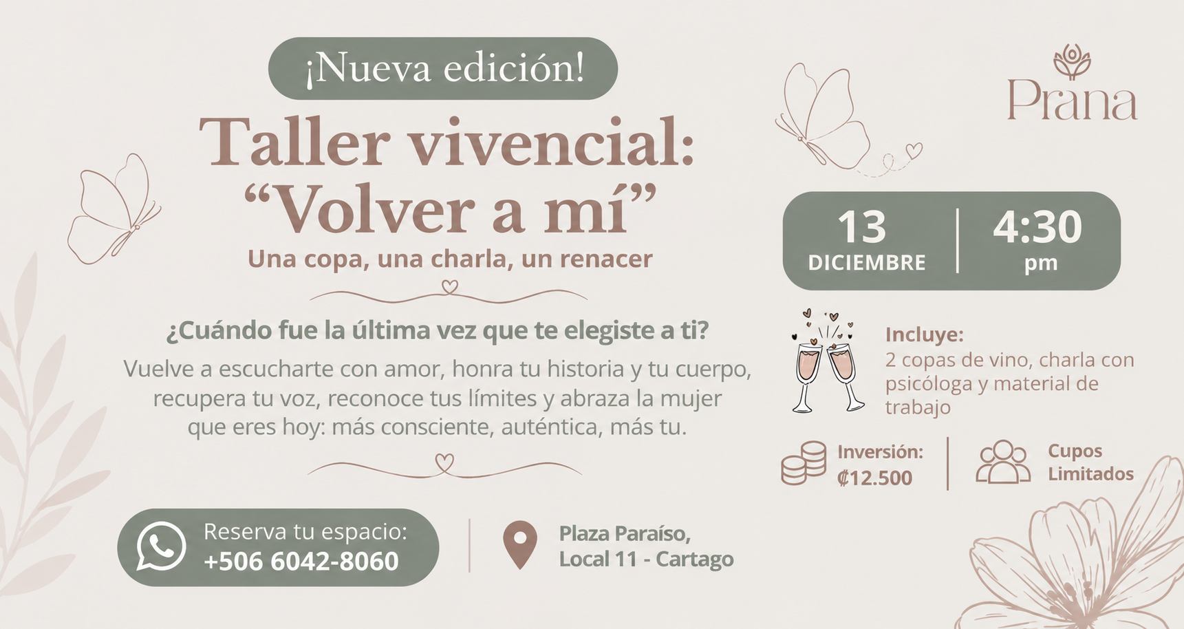 Segunda Edición: Taller Volver a mí: Una copa, una charla, un renacer 